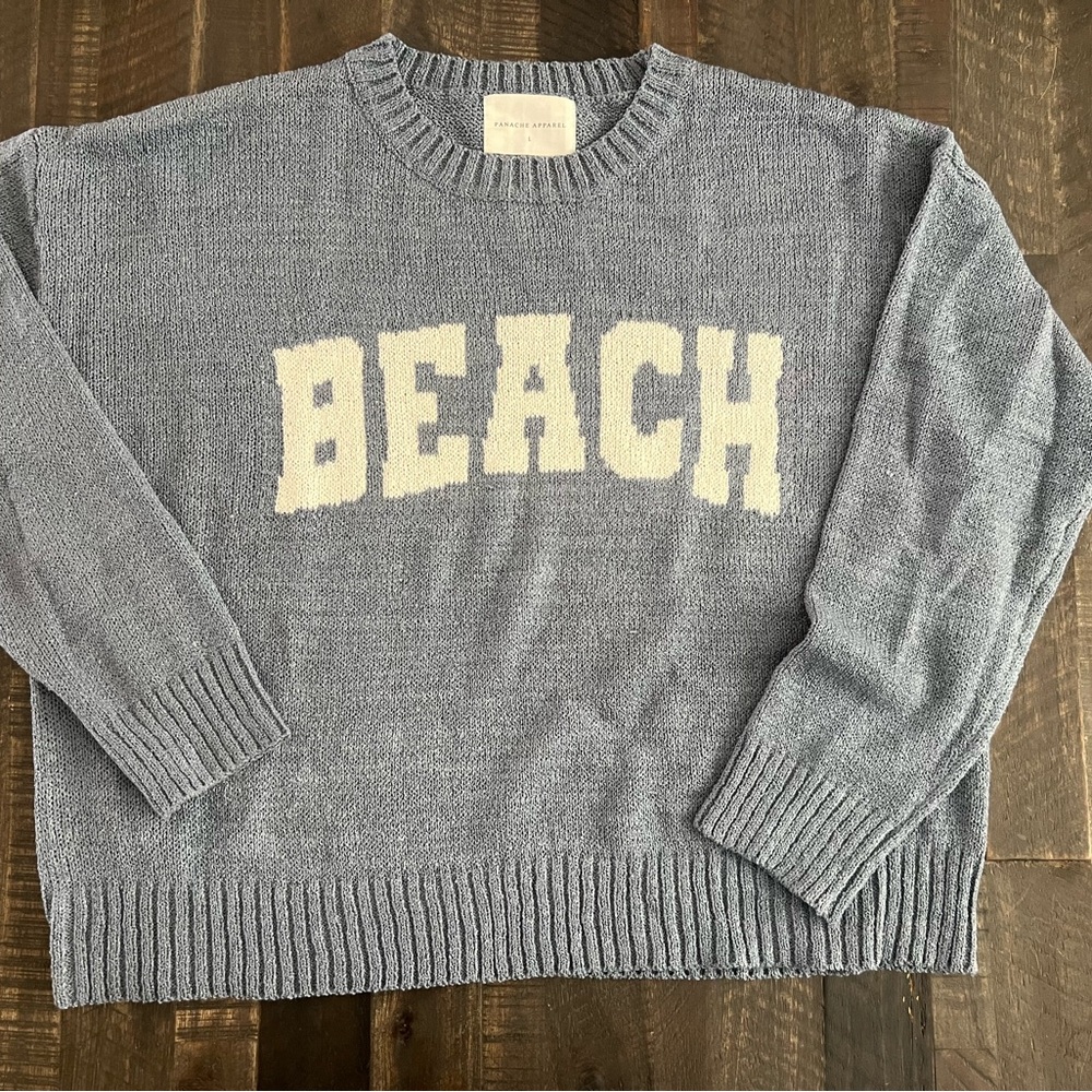 Panache Gray Crew Neck Sweater with White Lettering